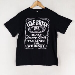 Luke Bryan Country On Tour T Shirt Adult Large Black Whiskey Graphic Double Side